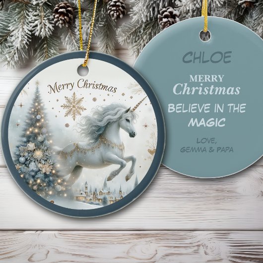 Magical White Unicorn Granddaughter Christmas Keramik Ornament