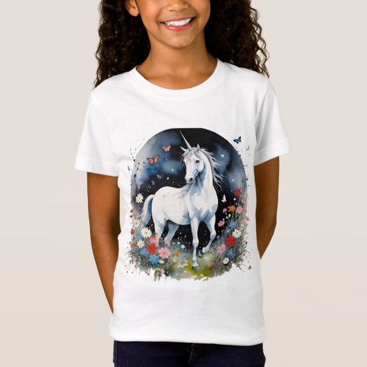 Magical White Unicorn In A Night Garden T-Shirt (Vorderseite)