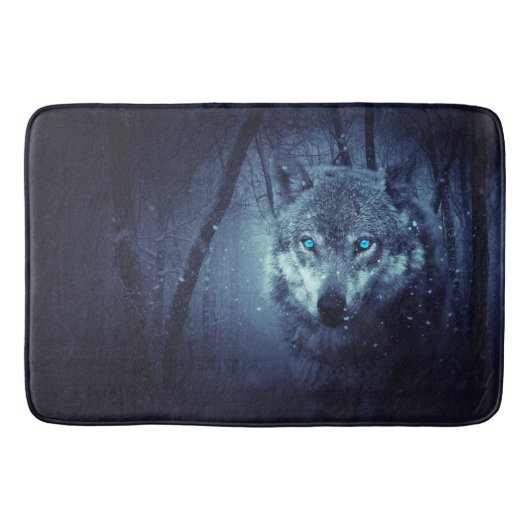 Magical Wild Wolf mit Phantastischen blauen Augen Badematte (Vorderseite)