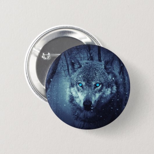 Magical Wild Wolf mit Phantastischen blauen Augen Button (Vorne & Hinten)