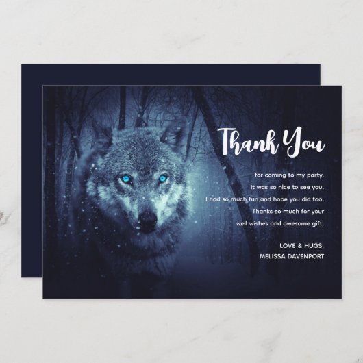 Magical Wild Wolf mit Phantastischen blauen Augen Dankeskarte (Vorne/Hinten)