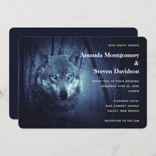 Magical Wild Wolf mit Phantastischen Blauen Augen Einladung (Vorne/Hinten)