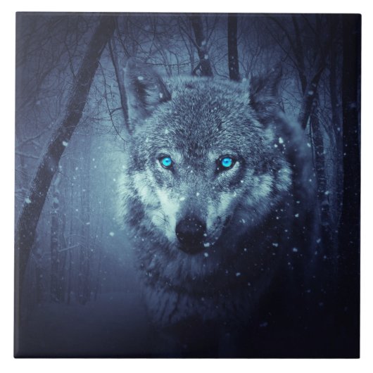 Magical Wild Wolf mit Phantastischen blauen Augen Fliese (Vorderseite)