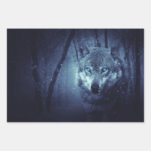Magical Wild Wolf mit Phantastischen blauen Augen Geschenkpapier Set (Vorderseite)