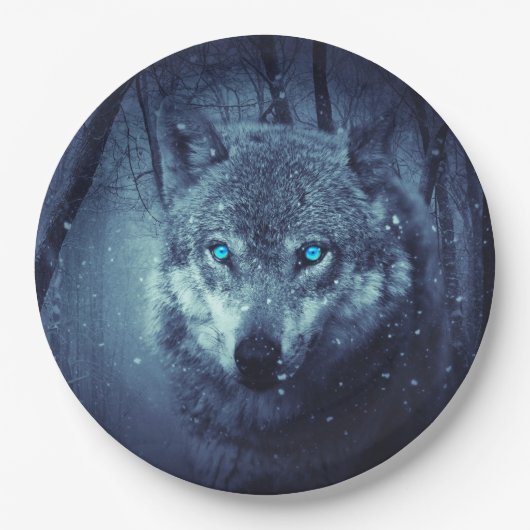 Magical Wild Wolf mit Phantastischen blauen Augen Pappteller (Vorderseite)