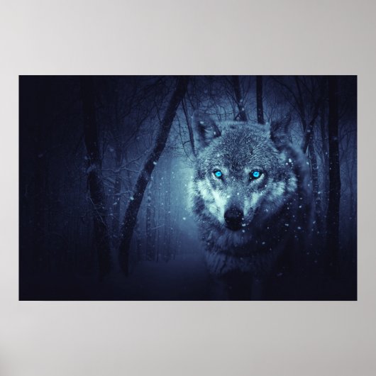 Magical Wild Wolf mit Phantastischen blauen Augen Poster (Vorne)