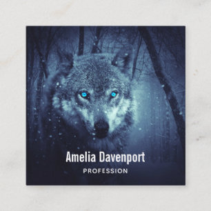 Magical Wild Wolf mit Phantastischen blauen Augen Quadratische Visitenkarte