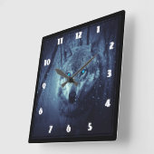 Magical Wild Wolf mit Phantastischen blauen Augen Quadratische Wanduhr (Winkel)