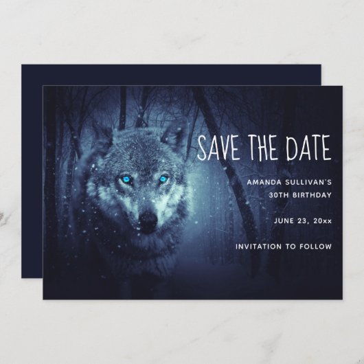 Magical Wild Wolf mit Phantastischen blauen Augen Save The Date (Vorne/Hinten)