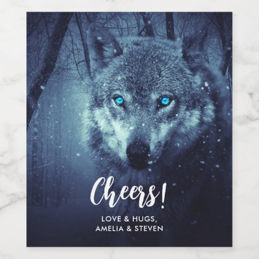 Magical Wild Wolf mit Phantastischen blauen Augen Weinetikett (Einzelnes Label)