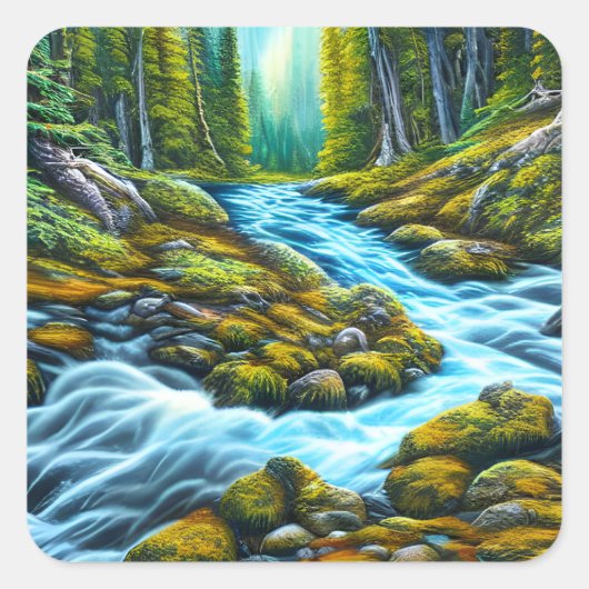 Magical Wilderness Bubbling Brook Quadratischer Aufkleber (Vorderseite)