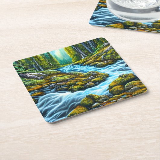 Magical Wilderness Bubbling Brook Rechteckiger Pappuntersetzer (angewinkelt)