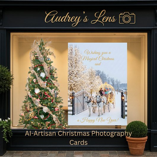 Magical Winter Carriage Ride Christmas Photo Card Karte