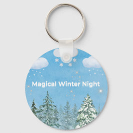 "Magical Winter Nights: Snow-Covered Trees & Shini Schlüsselanhänger
