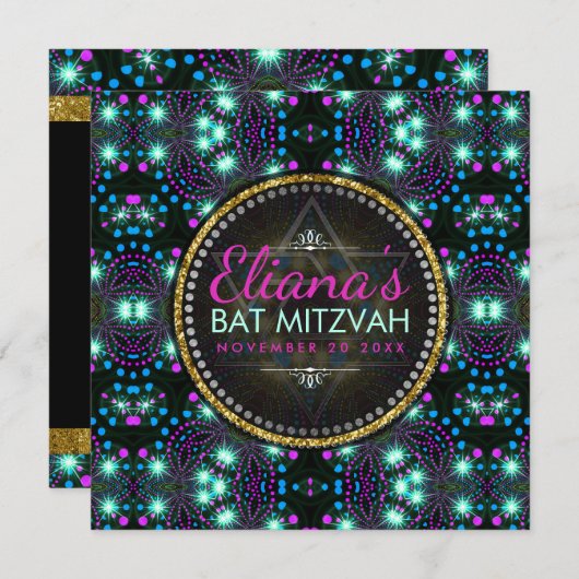 Magical Winter Sparkle Bat Mitzvah Einladung (Vorne/Hinten)