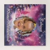 Magical Winter Wonderland Photo Name Purple Pink Puzzle (Horizontal)