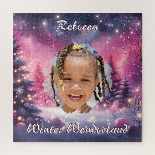 Magical Winter Wonderland Photo Name Purple Pink Puzzle (Vertikal)