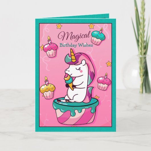 Magical Wish Unicorn | Geburtskarte für Mädchen Karte (Vorderseite)