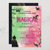 Magical Witchy Girl Birthday Einladung (Vorne/Hinten)