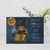 Magical Wizard Boy Birthday Einladung (Stehend Vorderseite)