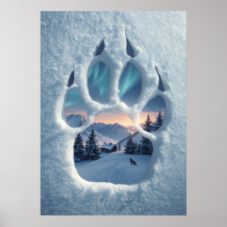 Magical Wolf Paw Print Winter Landscape Poster