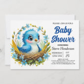 Magical Woodland Blue Bird Boy Baby Dusche Einladung (Vorderseite)