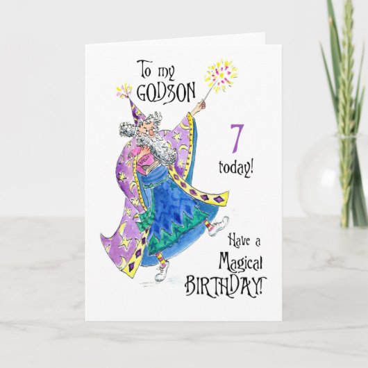 Magician 7th Birthday Card for a Godson Karte (Vorderseite)