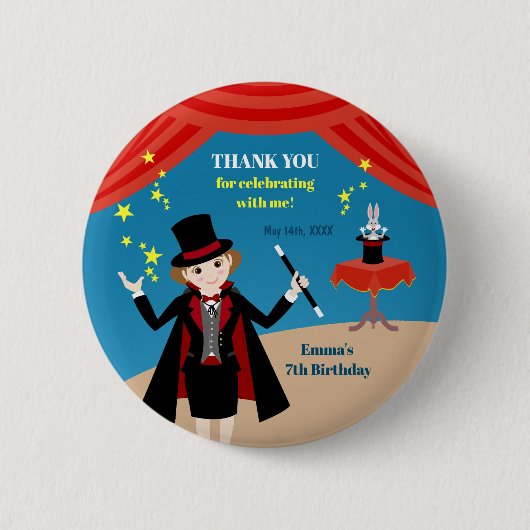 Magician Girl Show Birthday Party Button (Vorderseite)