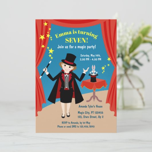 Magician Girl Show Birthday Party Einladung (Stehend Vorderseite)
