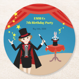 Magician Girl Show Birthday Party Runder Pappuntersetzer