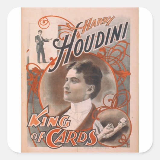 Magician Harry Houdini Der König der Karten Quadratischer Aufkleber (Vorderseite)