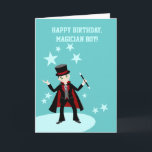 Magician Kid Birthday Karte<br><div class="desc">This product is for kids that love magic and magicians. It feys hat little magician boy performing magic tricks with a magic hat, wand and rabbit. This product is ideal for a magician themed birthday party or for kids who love magic tricks. Very easy to customize with your own words,...</div>