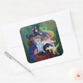 Magician Pulling Kanbits aus einem Hut Quadratischer Aufkleber (Umschlag)