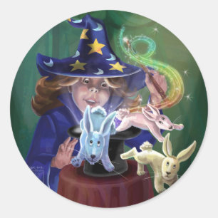Magician Pulling Kanbits aus einem Hut Runder Aufkleber