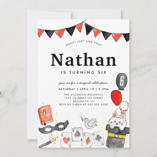 Magician Rabbit Deck Card Wand Zaubershow Geburtst Einladung (Vorderseite)