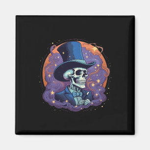 Magician Top Hat Stars Smoke Skull Halloween Magnet