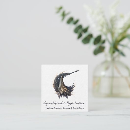 Magick Hexe Broom Moon Square Business Card Quadratische Visitenkarte (Stehend Vorderseite)