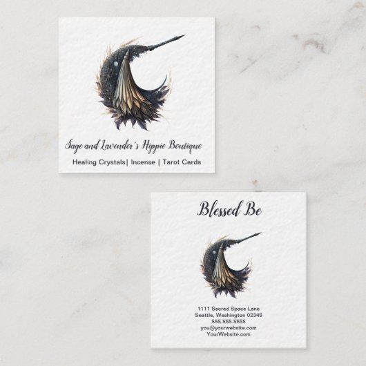 Magick Hexe Broom Moon Square Business Card Quadratische Visitenkarte (Vorne/Hinten)