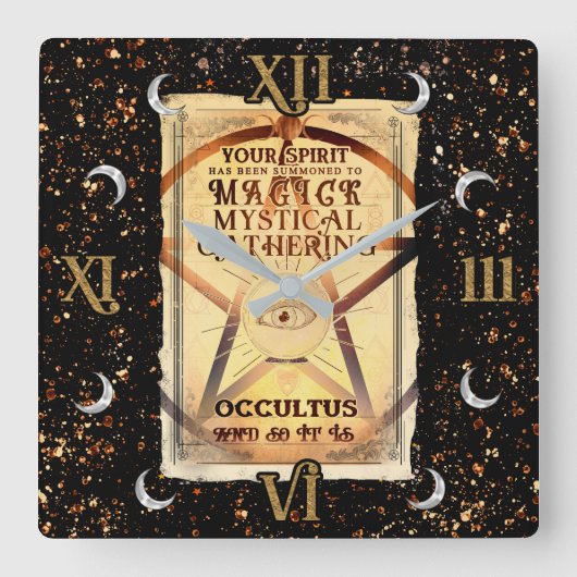 Magick Mystical Ansammlung Magic Fortune Teller Ey Quadratische Wanduhr (Vorderseite)