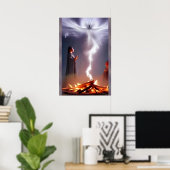 Magie des Campfeuers - AI Fantasy Art Print Tribal Poster (Heimbüro)