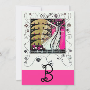 MAGIE DES FRÜHLINGS, Fuchsia,Grün Gelb,Schwarz Einladung