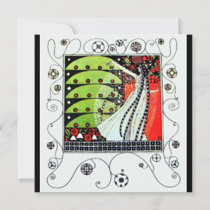 MAGIE DES FRÜHLINGS, hellrot schwarz weiß grün Einladung