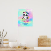 Magie Einhorn Panda auf Regenbogenuntergrund Klass Poster (Küche)
