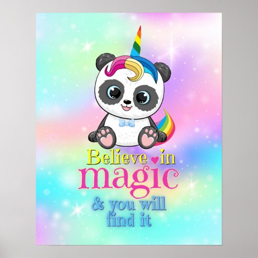 Magie Einhorn Panda auf Regenbogenuntergrund Klass Poster (Vorne)