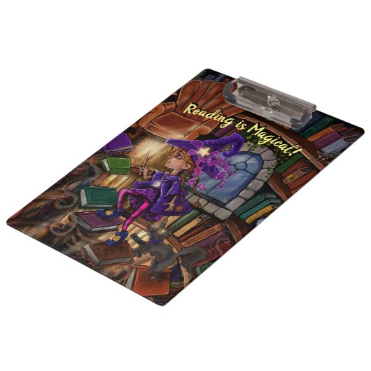 Magie in der Bibliothek 'Lesen ist Magisch' Klemmbrett (Schrägansicht)