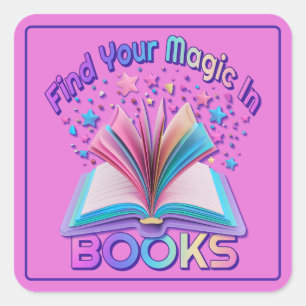 Magie in rosa Büchern entdecken Quadratischer Aufkleber