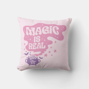 Magie ist echt Kessel Pentagramm Rosa Halloween Kissen