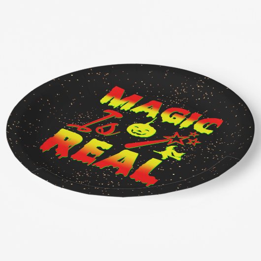 Magie ist echter Halloween Pumpkin Hexe Zauber Wan Pappteller (Schrägansicht)