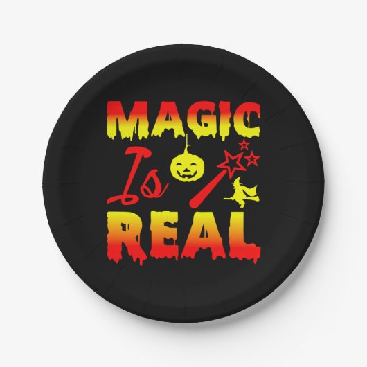 Magie ist echter Halloween Pumpkin Hexe Zauber Wan Pappteller (Vorderseite)