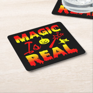 Magie ist echter Halloween Pumpkin Hexe Zauber Wan Rechteckiger Pappuntersetzer
